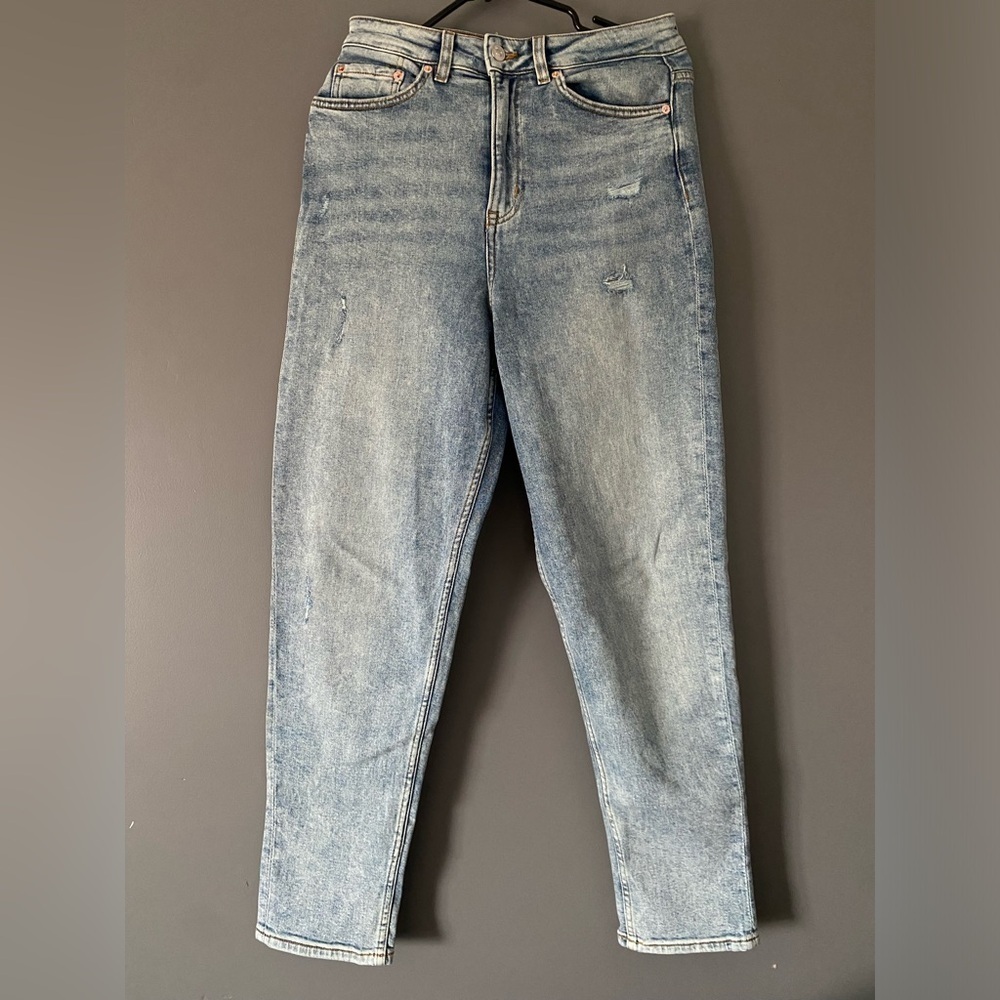 H&M Divided Mom Jeans Size EUR 38 Light Acid Wash Denim Y2K Grunge